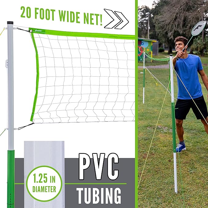 Franklin Sports Badminton Set - Portable Badminton Set - Adult and Kids Badminton Net - Perfect Backyard/Lawn Game - Includes 4 Badminton Racquets - Intermediate