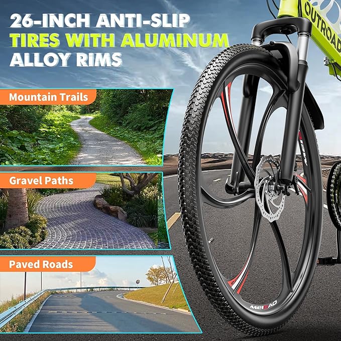 26 inch Folding Mountain Bike, Carbon Steel Frame and 21 Speed, Double Disc Brake and Dual Suspension Folding Bike for Adults/Men/Women, Easy Assembly Bicycle(Black/Green/Orange)