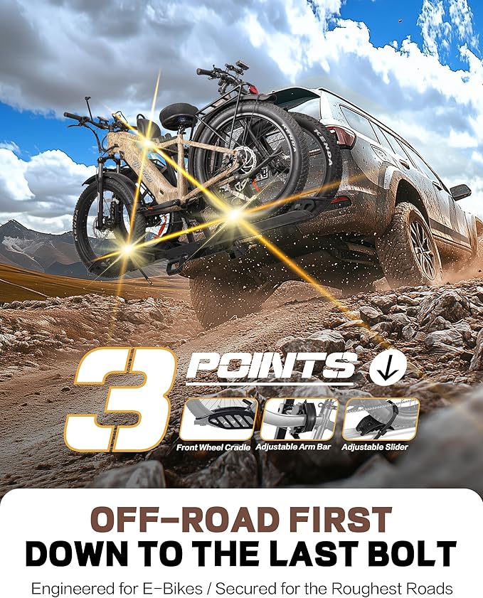 E-Bike Rack with Ramp, Hitch 2 Bike Rack, 200 lbs Capacity Electric Bike Carrier, Foldable Platform Mount for Cars, Trucks, SUVs, Minivans, Up to 5-Inch Fat Tire for 2'' Receiver