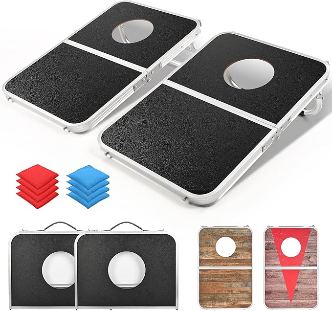 ROPODA Portable Cornhole Board Set,24 x 16 in Corn Hole Games for Adults with 8 Bean Bags, Lightweight Aluminum Alloy Edging Cornhole Set for Outdoor Games，Beach and Tailgates.