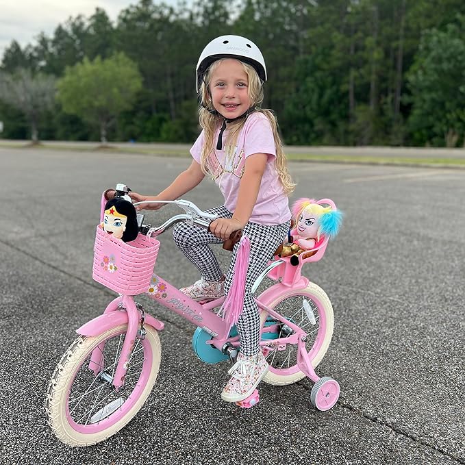 JOYSTAR Little Daisy Kids Bike for Girls Boys Ages 2-7 Years, 12 14 16 Inch Girls Bikes with Doll Bike Seat & Streamers, Boys Bike with Flag & Number Plate, Multiple Colors