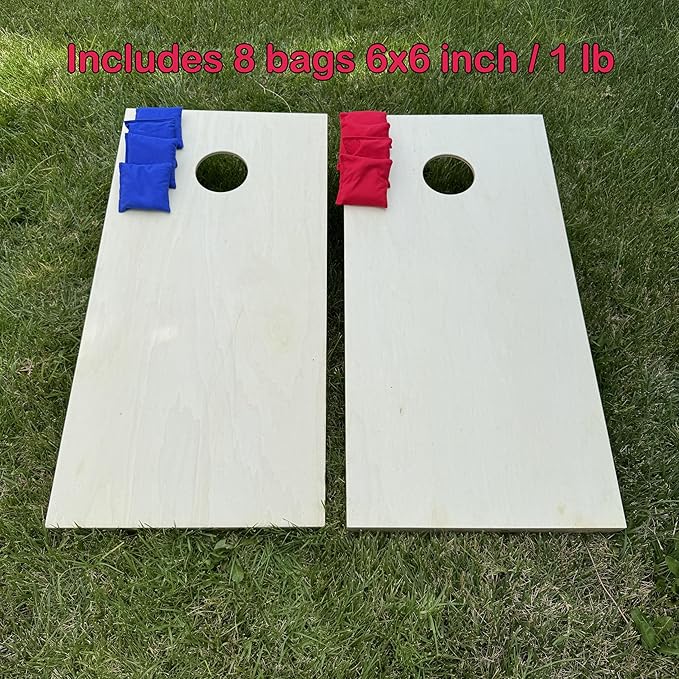 SXTL Solid Wood Premium Cornhole Set - Includes Set of 8 Corn Hole Toss Bags and Carrying Bags