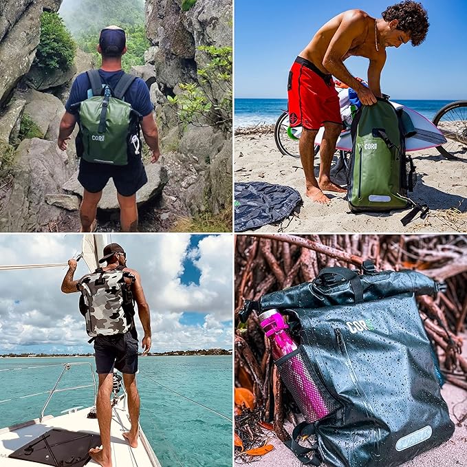 COR Surf 100% Waterproof Heavy Duty Backpack And Dry Backpack For Swimming, Boating Or Kayaking, Roll-top Design With Sonically Welded Seams And Padded Laptop Sleeve (40L, 21 x 15 x 8 Inches)