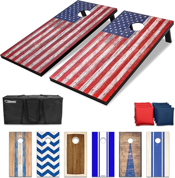 GoSports Portable Cornhole Sets, 8 Styles – Choose 4 x 2 ft or 3 x 2 ft - Boards Include 8 Bean Bags, Travel Case, and Game Rules