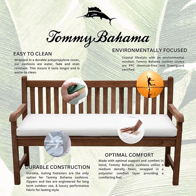 Tommy Bahama Bench Cushion, 50" X 19" X 2.5", Bamboo Bay Bone