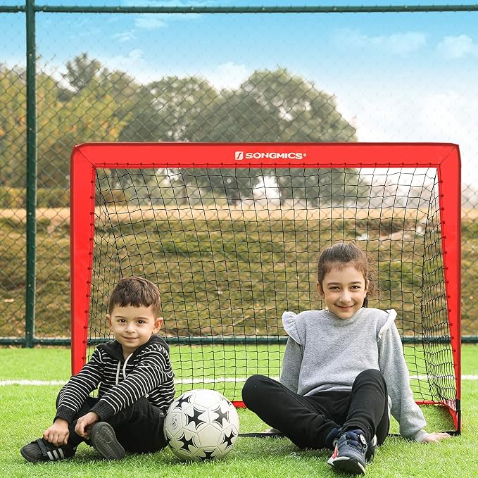 SONGMICS Kids Soccer Goals for Backyard, 4x3 ft Portable Soccer Nets Training Equipment, Toddler Soccer Goal with Carrying Bag, for Field