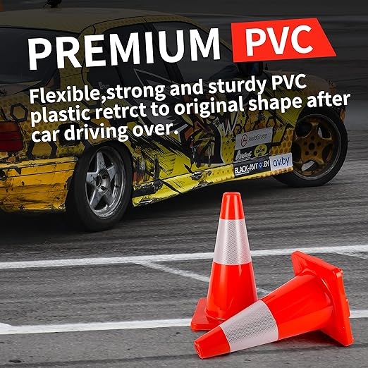 Traffic Cones 18 inch 12 Pack Safety Cones Orange with Reflective Collars Fit Parking Lot,Driveway Road Traffic Control Construction Sport Cones