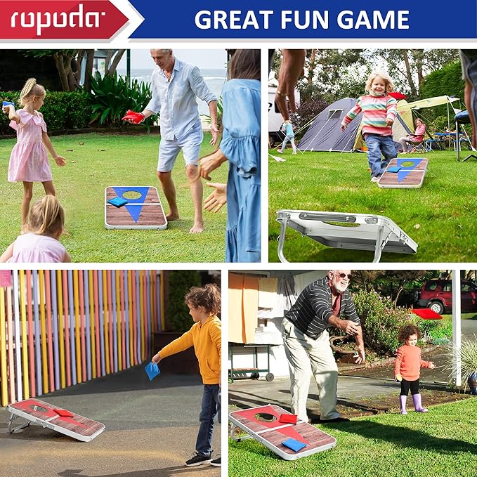 ROPODA Portable Cornhole Board Set,24 x 16 in Corn Hole Games for Adults with 8 Bean Bags, Lightweight Aluminum Alloy Edging Cornhole Set for Outdoor Games，Beach and Tailgates.