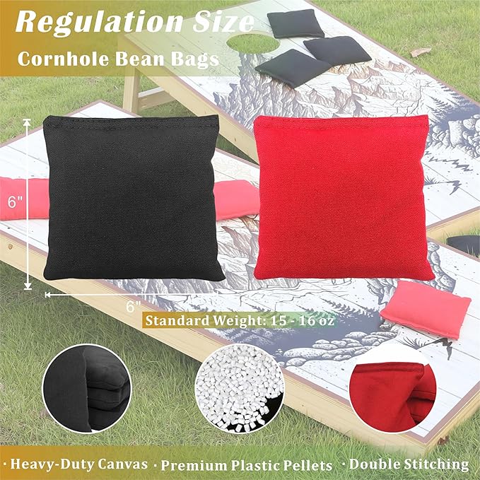 Cornhole Board Set 4FTx2FT Solid Wood Regulation Size Cornhole Set Includes 8 Cornhole Bags for Adults
