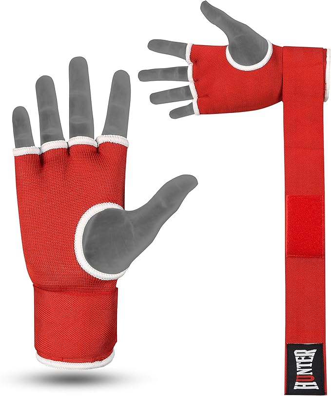 HUNTER Gel Padded Inner Gloves with Hand Wraps for Boxing, Quick Elastic Training Wraps for Men & Women, Muay Thai MMA Kickboxing Martial Arts Knuckle Wrist Protector (Pair)
