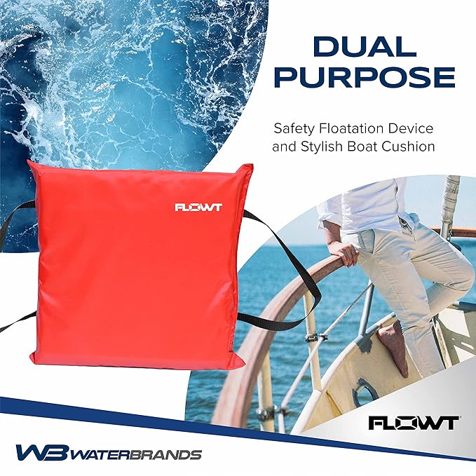 Flowt Boat Seat Cushion and Throw Cushion for Boat Safety – USCG Approved Type IV, Life Cushion for Boat, Durable, Comfortable Boat Seat Cushions for Kayaks, Paddle Board, Canoe and Boating - Red