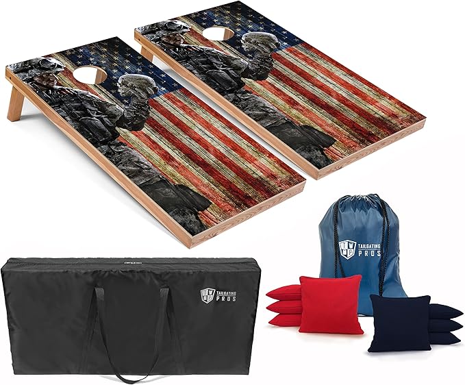 Tailgating Pros American Themed Lightweight Corn Hole Board Set w/Multicolored Built-in LED Lights, Bean Bags and Carrying Case - 4'x2' Cornhole Toss