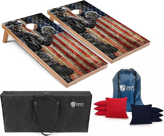 Tailgating Pros American Themed Lightweight Corn Hole Board Set w/Multicolored Built-in LED Lights, Bean Bags and Carrying Case - 4'x2' Cornhole Toss