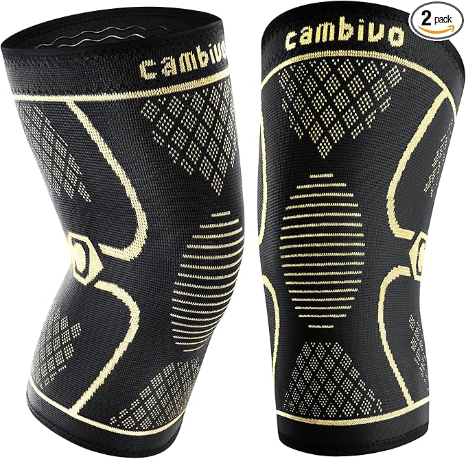 CAMBIVO Copper Knee Braces for Men and Women (2 pack) -Knee Supports Copper Compression Knee Sleeve for Knee Pain, Arthritis, Sports and Recovery Support