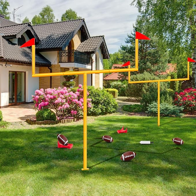 Jenaai 2 Pcs Field Goal Post Set With 4 Inflatable Footballs, 2 Kicking Tee, Pump - Kids Easy Assembly Sport Accessories 8 x 6 ft Adjustable Goal Post for Youth Backyard Game
