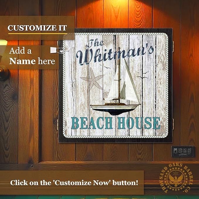THOUSAND OAKS BARREL CO. | Personalized Dartboard & Cabinet Set with 6 Steel Tip Darts