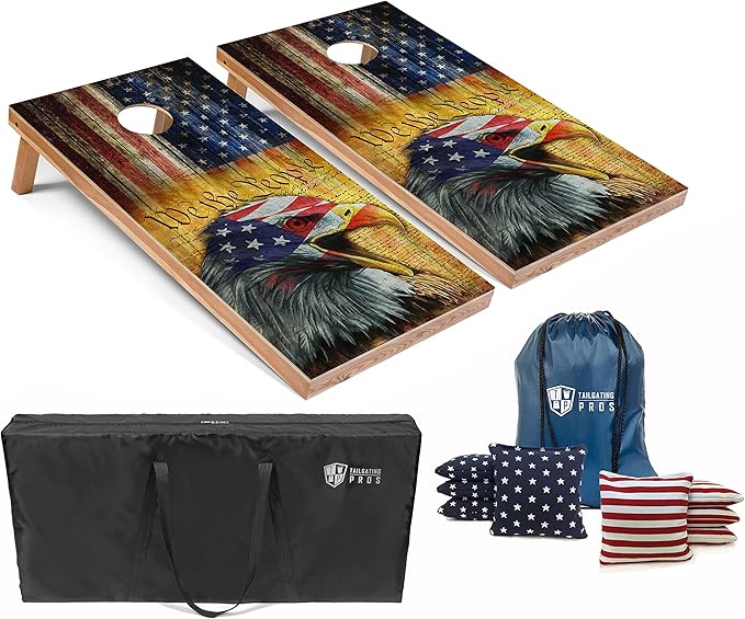 Tailgating Pros American Themed Lightweight Corn Hole Board Set w/Bean Bags and Carrying Case - 4'x2' Cornhole Toss