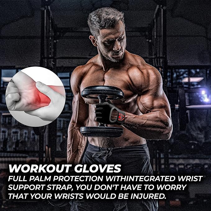 FIGHTSENSE Workout Gloves for Men Women, Weight Lifting Gloves with Non-Slip Silicon Padded Palm, Breathable, Lightweight Exercise Gym Gloves for Weightlifting Powerlifting Cycling Rowing