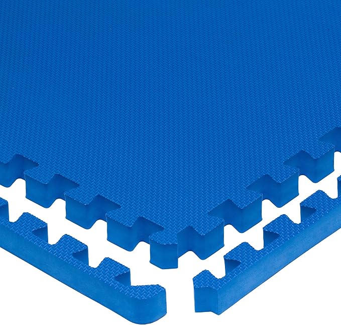 ProsourceFit Extra Thick Puzzle Exercise Mat , EVA Foam Interlocking Tiles for Protective, Cushioned Workout Flooring for Home and Gym Equipment, Blue - 1 inch - 24 Sq Ft - 6 Tiles