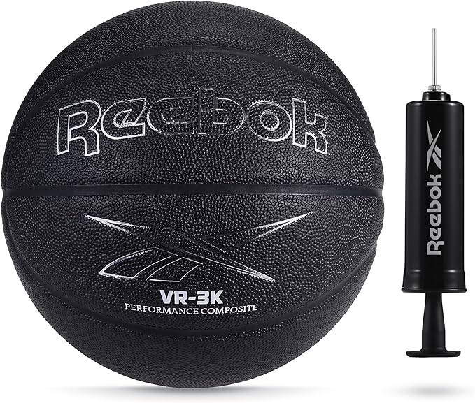 Reebok Official Size Basketball, Composite Leather, Anti-Slip Grip, Consistent Shape Retention, Includes Pump & Needle, VR-3K Black Series