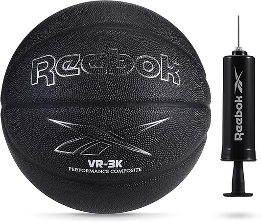Reebok Official Size Basketball, Composite Leather, Anti-Slip Grip, Consistent Shape Retention, Includes Pump & Needle, VR-3K Black Series