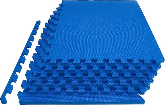 ProsourceFit Extra Thick Puzzle Exercise Mat , EVA Foam Interlocking Tiles for Protective, Cushioned Workout Flooring for Home and Gym Equipment, Blue - 1 inch - 24 Sq Ft - 6 Tiles