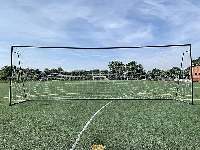 24 x 8 Ft.Regulation Size Soccer Goal w/Weatherproof HDPE Net. 50MM Diameter Industrial Grade Black Powder Coated Galvanized Steel. Portable 8x24 Foot Training Aid. ONE Year Warranty!
