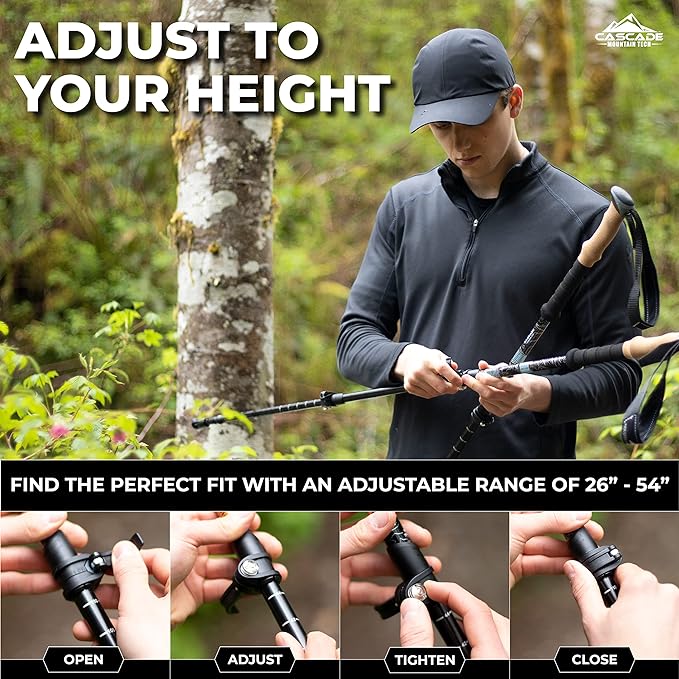 Cascade Mountain Tech Trekking Poles - Carbon Fiber Walking or Hiking Sticks with Quick Adjustable Locks