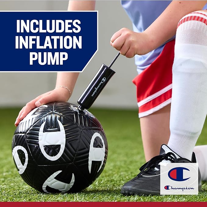 Champion Youth & Adult Soccer Ball - Paneled Design, Enhanced Control, Durable Cover & Butyl Bladder, for Indoor & Outdoor Training, Sizes 3, 4, 5, Includes 6" Pump