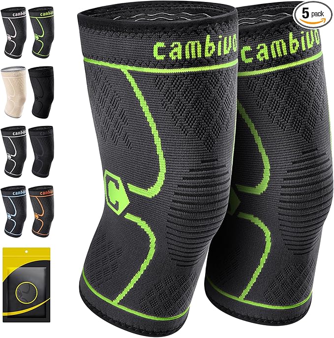 CAMBIVO 2 Pack Knee Brace, Knee Compression Sleeve for Men and Women, Knee Support for Running, Workout, Gym, Hiking, Sports (Green,Large)