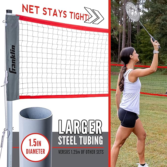 Franklin Sports Badminton Net Sets - Outdoor Backyard + Beach Badminton Net + Equipment Set - (4) Rackets + (2) Birdies + Portable Net Included - Adults + Kids Set