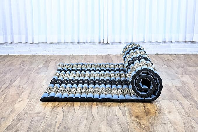 Leewadee - Foldable Floor Mattress - Japanese Roll Up Futon -Trifold Tatami Mat- Guest Floor Bed - Camping Mattress - Thai Massage Mat, Kapok Filled, 75 x 57 inches, Blue