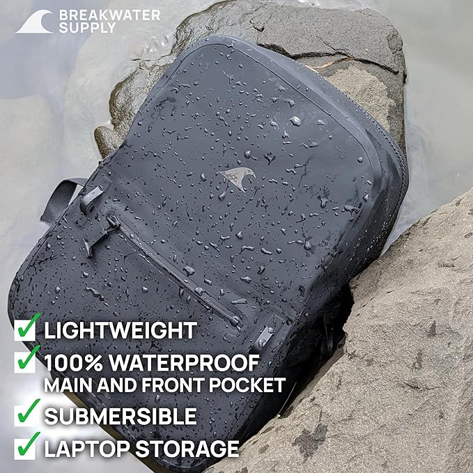 Breakwater Supply™ Waterproof IP68 Submersible Backpack with Airtight Zippers | Laptop Travel Outdoors | Fogland 25L 20L 15L