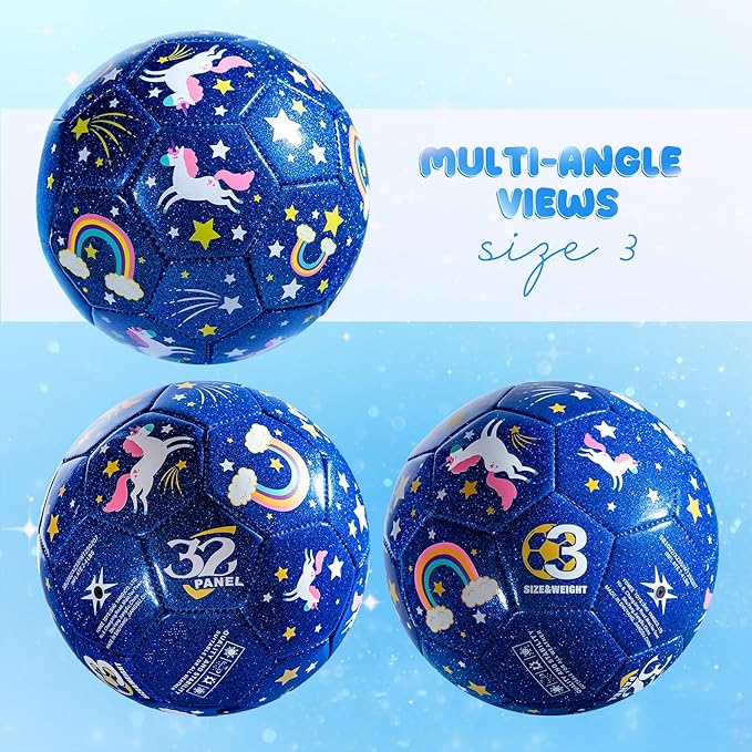 Kids Soccer Ball Size 2 Size 3 Size 4 Glitter Unicorn Dinosaur- For Toddlers Kids Age 1-3 3-8 8-12 - Sports & Outdoors Ball Inflatable with Pump - Gift for Girls Boys Children Youth School Birthday