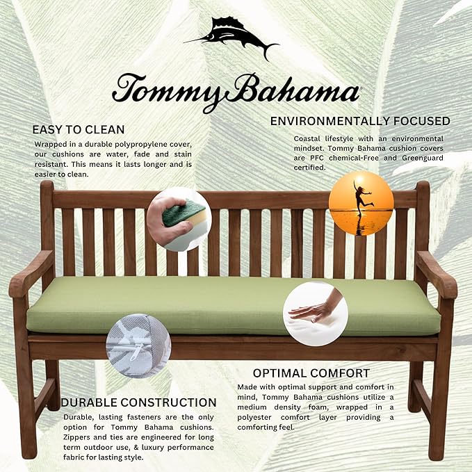 Tommy Bahama Bench Cushion, 48" X 19" X 2.5", Bamboo Bay Pear