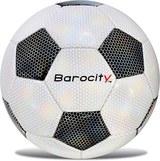 Soccer Ball - Premium Boy and Girl Official Match Ball with Cool Reflective Iridescent Rainbow Hex Pattern, Durable, Indoor, Outdoor, Training, Practice, Playtime and Games