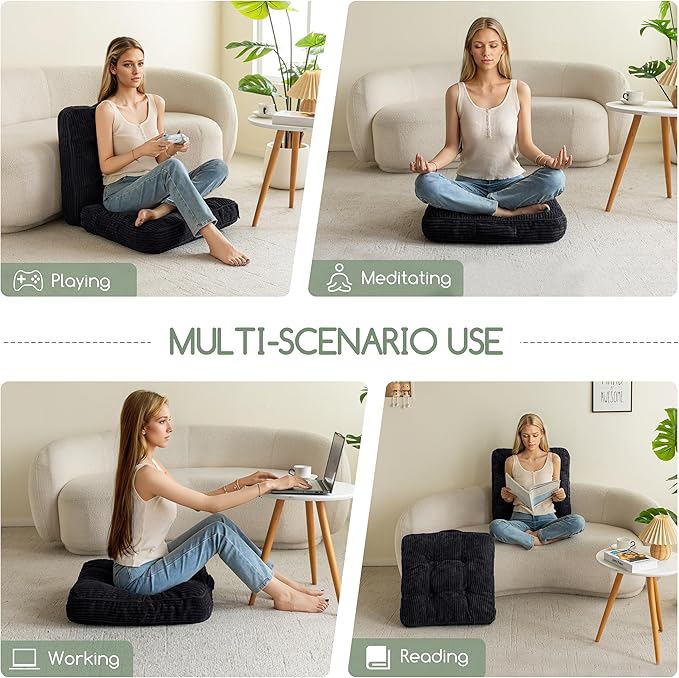 Washable Floor Pillow Cushion for Adults, Meditation Cushion Pillow, Large Square Floor Sitting, Removable Tufted Corduroy Cover, for Tatami Living Room or Yoga, 22x22 Inch, 2Pack, Machine Washable
