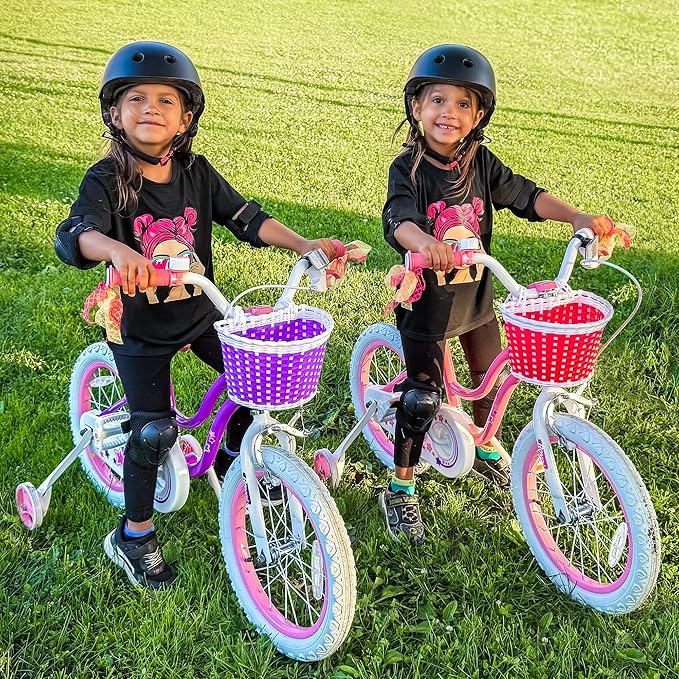 RoyalBaby Stargirl Kids Bike 14 Inch Girls Bicycle for Children with Training Wheels & Basket, Purple