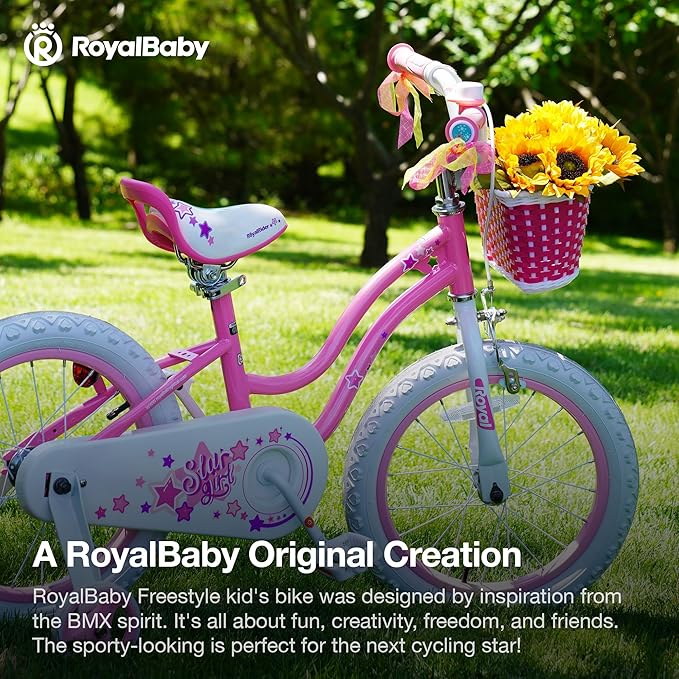 RoyalBaby Girls Bike EZ Bike Stargirl Training Free Balance to Pedal Easy Learning Bicycle, 12-20 Inch for Toddlers & Big Kids.