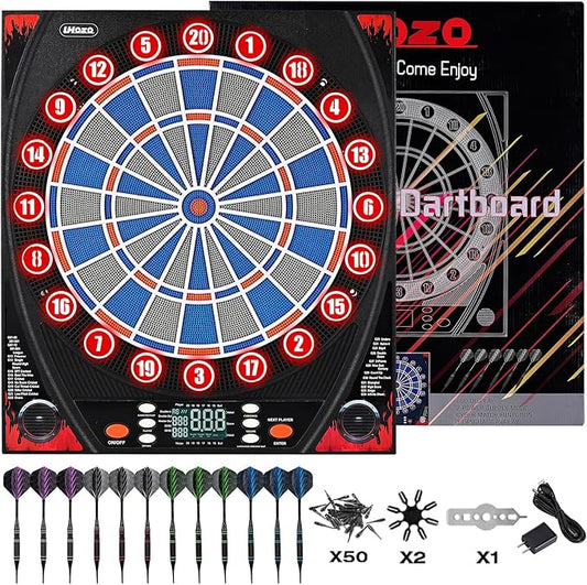 Electronic Dartboard, Dual Speakers with Automatic Voice Announcing Score, High Definition LCD Display, Includes 12 Soft Tip Darts, Suitable for Family Gatherings Bar Entertainment