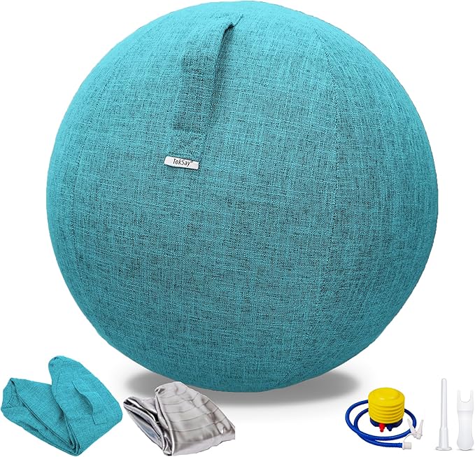Exercise Ball Chair with Fabric Cover, Standard Size (25inches/65cm), for Home Offices, Balance Training, Yoga Ball
