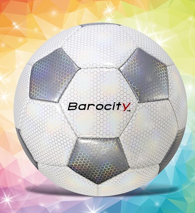 Soccer Ball - Premium Boy and Girl Official Match Ball with Cool Reflective Iridescent Rainbow Hex Pattern, Durable, Indoor, Outdoor, Training, Practice, Playtime and Games