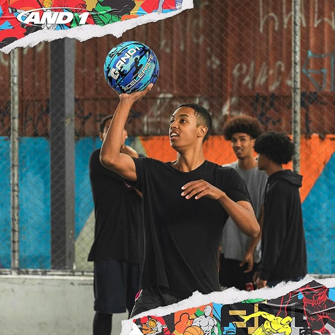 AND1 Xcelerate Rubber Basketball: Official Regulation Size 7 (29.5”) Streetball, Made for Indoor/Outdoor Games