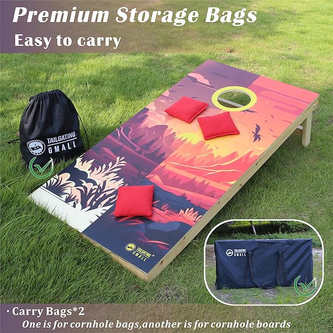 Cornhole Board Set 4FTx2FT Solid Wood Regulation Size Cornhole Set Includes 8 Cornhole Bags for Adults