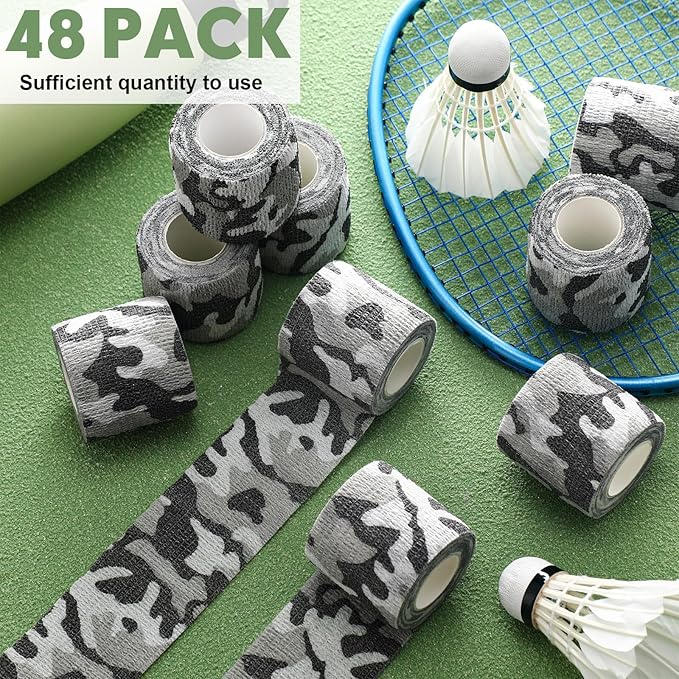 Treela 48 Pack Self Adhesive Wrap Bandage Bulk, 2 Inches x 5 Yards Self Adherent Cohesive Bandage Elastic Athletic Tape Breathable Wound Tape for Stretch Athletic Sports Wrist Ankle(Black Camo)