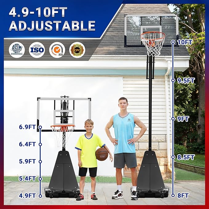 WIN.MAX Basketball Hoop Outdoor with Shatterproof Backboard and Larger Base, Portable Basketball Hoop Goal System Youth/Adults in Backyard/Driveway/Poolside