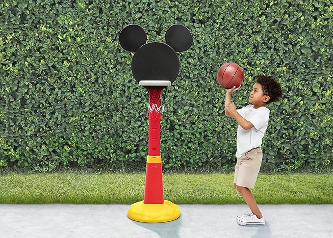 Delta Children Disney Mickey Mouse Plastic Basketball Set - Includes Basketball Hoop, 1 Basketball and Ball Pump, Red/Black