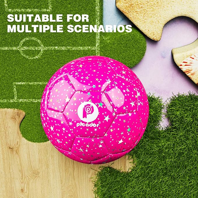 Kids Soccer Ball Size 3 4, Glitter Pink Purple Shiny Toddler Balls for Ages 4-6-8 8-12 Girls Boys Soft Training Ball
