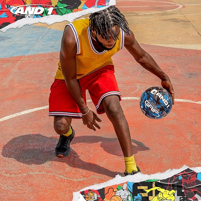 AND1 Supreme Grip Official Regulation Size 7 (29.5 inches) Rubber Basketball - Deep Channel Construction Streetball, Made for Indoor Outdoor Games