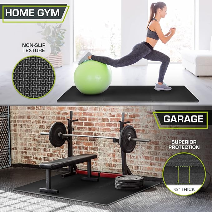 ProsourceFit Extra Thick Puzzle Exercise Mat , EVA Foam Interlocking Tiles for Protective, Cushioned Workout Flooring for Home and Gym Equipment, Black - 3/4 inch - 24 Sq Ft - 6 Tiles